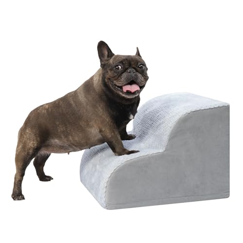 KSIIA Hundetreppe 2 Stufen, 30cm Hoch Haustiertreppe Hundetreppe für Kleine Hunde, Katzentreppe Hunderampe mit Waschbar Bezug für Bett, Couch, Sofa...