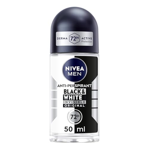NIVEA MEN Black & White Original Anti-Perspirant Roll On (50ml), 72hr Anti-Sweat Roll On Deodorant for Men, No Stains on Black and White Clothes