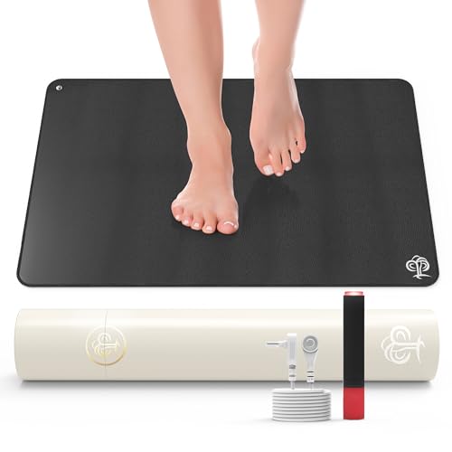 Grounding Mat for Desk to Improve Sleep, Pain Relief, Inflammation, Balanced Energy, 16 x 24 inch 3MM Thickened Earthing Mat Grounding Pad for Feet, Working, Yoga, Enjoy The Grounding Effect at Home