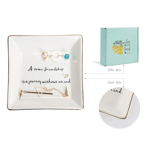 HOME SMILE Friends Gifts for Women Her Ring Trinket Dish Jewerly Tray-A True Friendship is a Journey Without an end-Birthday Gifts for Friends Female
