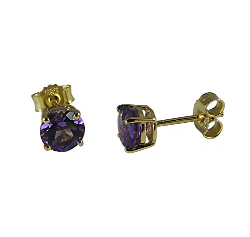 Paire de boucles d'oreilles en or jaune 585 avec améthyste 5 mm de diamètre Cover