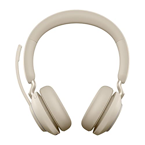 Jabra Evolve2 65 Wireless PC Headset – Noise Cancelling Microsoft Teams Certified Stereo Headphones with Long-Lasting Battery – USB-A Bluetooth Adapter – Beige