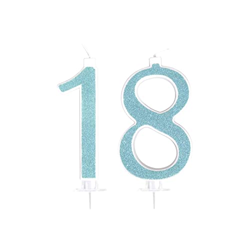 18 años velas de cumpleaños azules brillantes, velas de cumpleaños especiales números 18, aptas para fiestas de cumpleaños Cover
