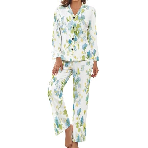 Pyjama femme 2 pièces en coton fluide à motif fleurs de campagne pour la mi-saison