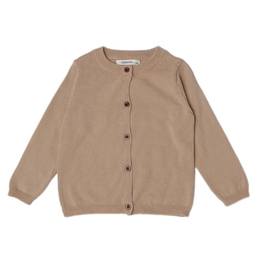 Baby Girls Boys Knit Cardigan Sweater School Uniform Basic Cotton Crewneck Long Sleeve Button Sweaters Khaki 6T
