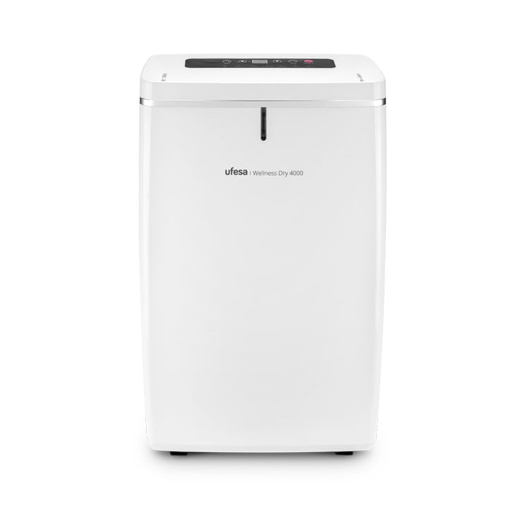 Ufesa Wellness Dry 4000 Deumidificatore 16L/24h, Silenzioso 43 dB, Sensore di Umidità, Funzione Asciugatura Biancheria e Purificazione dell’Aria, Serbatoio 5L, Timer 24h, Fino a 30 m²