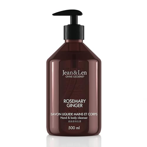 Jean & Len Hand & Body Cleanser Rosemary & Ginger, pour une expérience de nettoyage parfumée, savon pour le corps & les mains dans un flacon de qualité, parfum frais et vivifiant,500 ml