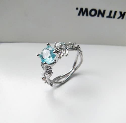 HUKQBUNX 925 Sterling Silver Fashion Zircon Hand Jewelry Princess Engagement Ring Sapphire Natural Aquamarine CZ Square Crystal Zircon Women's Precious Ring Size 6-10 (Size 10)2