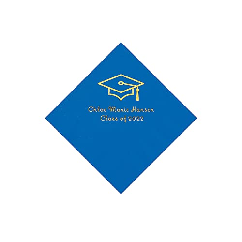 Cobalt Blue Grad Mortarboard Personalized Napkins with Gold Foil - 50 Pc. Beverage