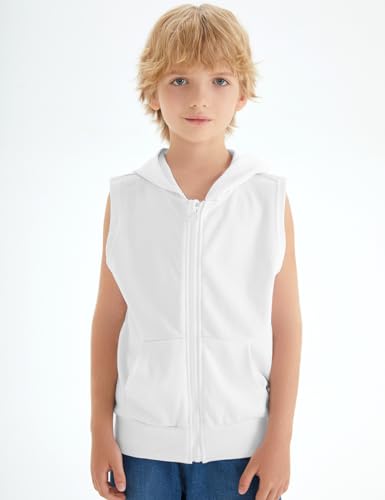 Image of Spring&Gege Boys' Full Zip Sleeveless Hooded Vest Basic Zipper Tank Tops Sweatshirt with Pockets