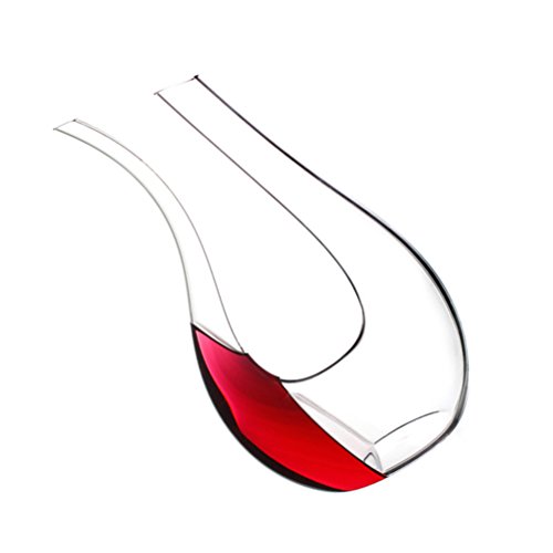 BESTonZON Wine Decanter Beluchter U-vorm loodvrij kristalglas wijn karaf glazen fles klasse B 1500 ml (handgemaakt… - Afbeelding 3