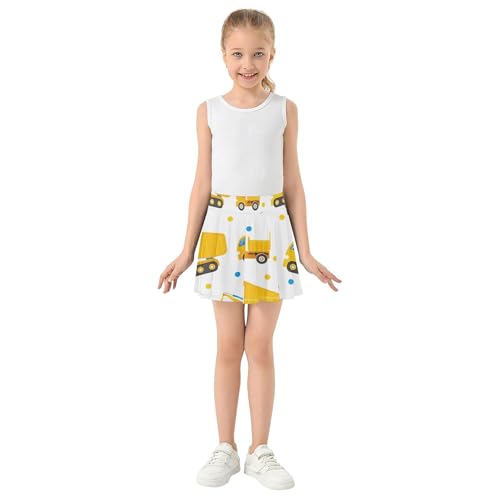 Joisal Cute Yellow Construction Trucks Kids Tennis Skirts Navy Athletic Shorts for Girls Skorts Pleated Skort 4t3