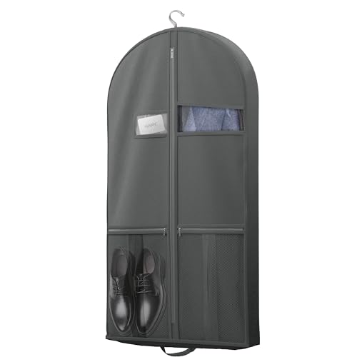 Image of Lazebox 43 inch Travel Garment Bag with Accessories Zipper Pocket, Heavy Duty Suit Bag for Suits, Tuxedos, Dresses, Coats, Dark Grey, 1 pack