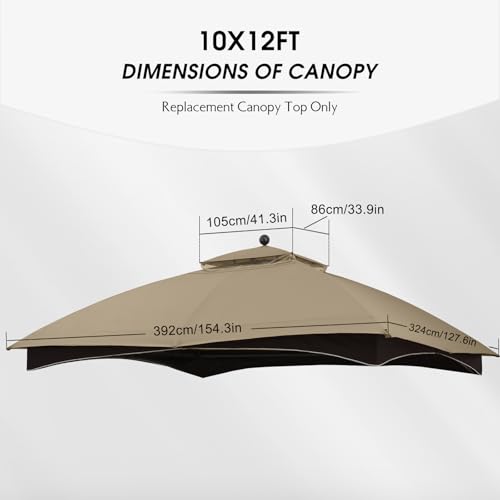 MASTERCANOPY Replacement Canopy Top for Lowe's Allen Roth 10x12 Gazebo #GF-12S004B-1 (Khaki Plaid,Riplock Material)