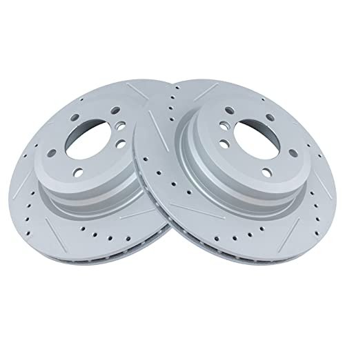 Image of TRQ Rear Brake Pad & Rotor Kit Performance Ceramic Premium G-Coated Compatible with 2006 BMW 330i 330xi 2009-2011 335d 2007-2013 335i 2009-2013 335i xDrive 2011-2013 335is 2007-2008 335xi 2013-2015 X1
