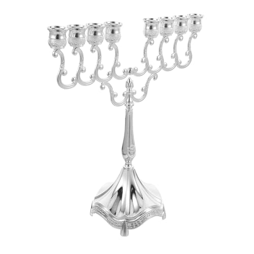 ABOOFAN 9-branch Menorah Candle Holder Israel Jerusalem Temple Jewish Candlestick Holder Centerpiece Taper Candle Stand for Shabbat Tabernacle Hanukkah Decorations Silver