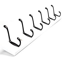 Perchero Madera Maciza Perchero de madera con gancho para montar en la pared, perchero rústico para colgar en la entrada, perchero en la pared, perchero de madera maciza con ganchos de metal para bufanda, bolso, toalla, lla