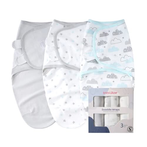 Image of insular Swaddle Blanket, Baby Swaddle Wrap for Newborn and Infant, Adjustable Swaddle Set for Boy and Girl, Soft Cotton Baby Sleep Sack 3 Pack Small(0-3 Month), Clouds