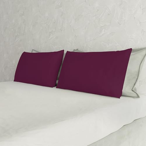 Italian Bed Linen Max Color Couple De Taies D’oreiller, 100 % Coton, Prune, 52x82cm