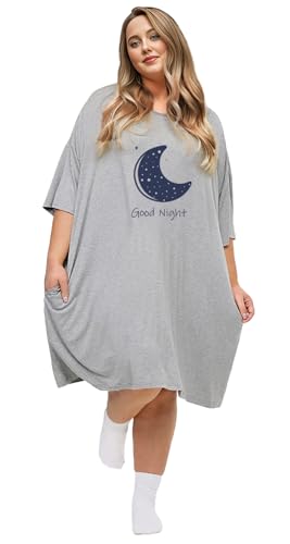 Image of KFUBUO Plus Size Nightgowns for Women Oversized Sleep Tshirts Dress Short Sleeves Sleepwear With Pocket Fit S-5XL