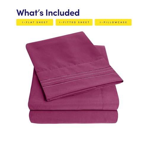 Image of 1500 Supreme Collection Twin XL Sheet Sets Berry Purple - 3 Piece Bed Sheets and Pillowcase Set for Twin XL Mattress - Extra Soft, Elastic Corner Straps, Deep Pocket Sheets, Twin XL Berry Purple