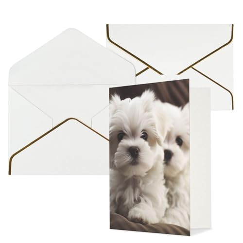 STVYUKL グリーティングカード 白い封筒付き Thinking of You Card キュート マルチーズ 子犬 お誕生日おめでとう 結婚式 招待状 空白 ノートカード あらゆる機会用 4x6