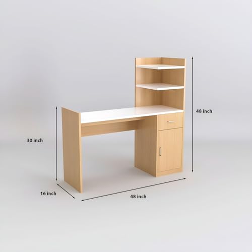 Image of Engineered Wood Office & Study Table for Study Room /Office /Work from Home || Engineered Wood Study Table || Freestanding || (Brown & White) |