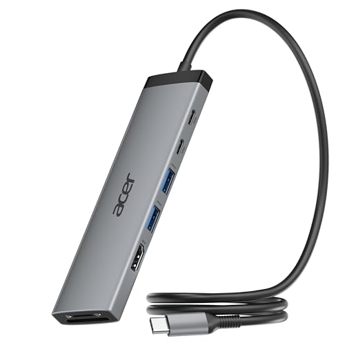 Image of Acer 8 in 1 USB C Hub 10Gbps, USBC to HDMI Adapter 4K@60Hz for Laptop /Mac | Type C Multiport Splitter with 2xUSB C 3.2 & 2xUSB A 3.0 Data Transfer, 100W Max PD Port, SD /TF Card Reader, 2ft