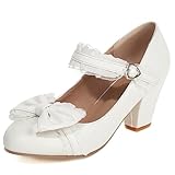  Klarmar Fête Mary Jane Femme Bowknottie Mariage Chaussures Ruffles Sweet Escarpin Mid Block Chaussures Blanc Taille 39 EU/40