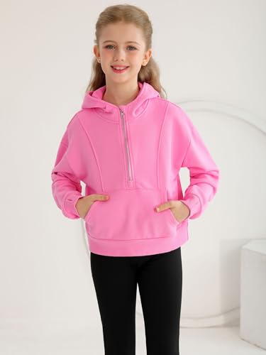 Girls' Hoodies Sweatshirts Half Zip Up Pullover Crop Tops for Girls Long Sleeve Sweater Thumb Hole Cropped Sweatshirt3