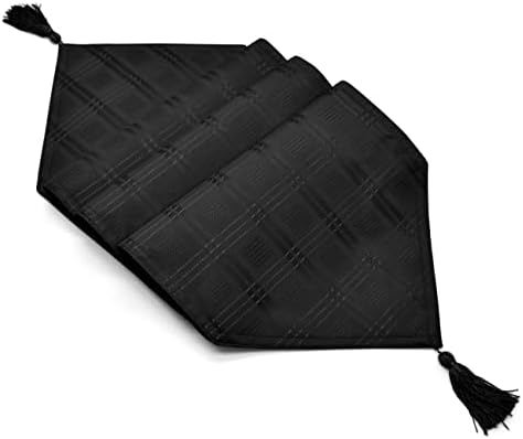 Luxury Jacquard Woven Wipeable Modern Table Dining Linen Cloths, Napkins, Table Runner (Black, One Runner (13x70in))
