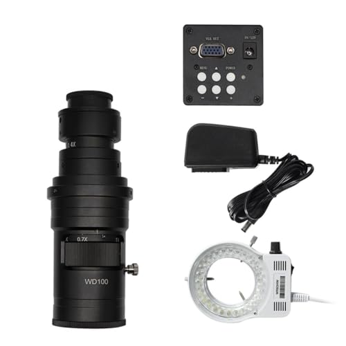 Microscope 1080P 60FPS 2K 38MP Microscope Camera, Adjustable Zoom Lens + 56 LED Ring Light(VGA 10-200X C Mount)