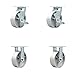 Semi Steel Cast Iron Swivel Top Plate Caster Set of 4 w/6" x 2" Silver Wheels - Includes 2 Swivel with Brakes & 2 Rigid - 4800 lbs Total Capacity - Service Caster Brand