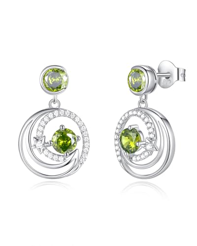 FANCIME Dangle Drop Earrings 925 Sterling Silver Moon Star Round Gemstone Birthstone Jewelry Birthday Christmas Gifts for Her Women - Main Image