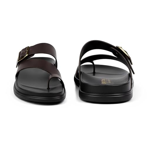 Image of BRUTON Men's STRIVO-1141 Wedge Sandals | Adjustable Buckle Toe Ring Comfort Sandals | Lightweight Cushioned Footbed | Anti-Slip Casual Outdoor & Daily Wear Footwear | Black
