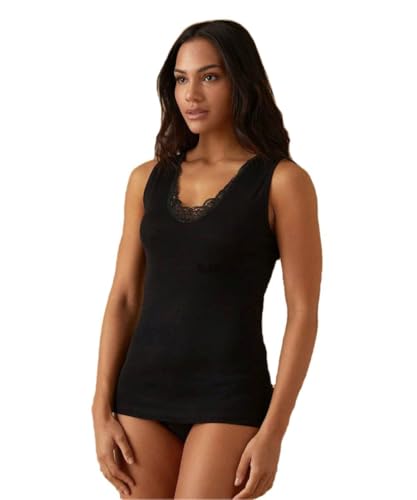 JADEA Donna 3 Pezzi Canotta Spalla Larga 9001 con Inserti in macramè in Cotone Mercerizzato, Nero, 7