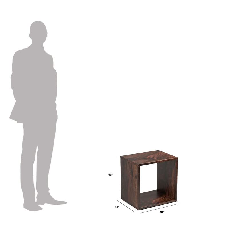 Image of Solid Wood Sheesham End Table with 1 Open Shelf Modern Design for Living Room Furniture Walnut Finish