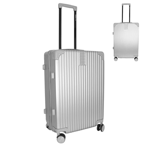 Bordlite 24 Inch Medium Suitcase (65x41x25cm) Lightweight ABS Hard Shell Checked Luggage Durable Travel Case with 360 Spinner Wheels Telescopic Handle & Combination Lock Silver