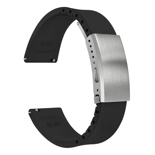 watchdives FKM Rubber Watch Strap, Cut to Size Fast Release Watch Band Soft Replacement Watchband with Milled Clasp for Men Women 18mm 19mm 20mm 21mm 22mm (Black, 20mm)