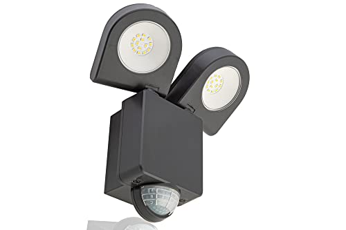 HUBER LED Strahler mit Bewegungsmelder 180° 18W, 2400lm, Matrixlinsen und Bereichsbegrenzung, Wandmontage, IP65, anthrazit