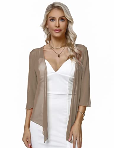 Image of Aiboria Womens 3 /4 Sleeve Shrug Sheer Mesh Bolero Tie Front Cropped Cardigan S-XXL