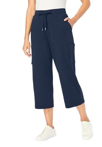 Woman Within Plus Size Petite Knit Cargo Capri - 26/28, Navy