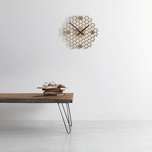 Bu Products - Honeycomb Inspired Wooden Wall Clock With Non Ticking Silent Sweep, Unique And Contemporary Style, Minimal Design, Bamboo Home Decor #TOP3