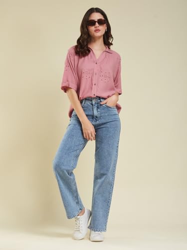 Image of J TURRITOPSIS Women's Cotton Blend Embroidered Stylish Shirt