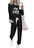 Picture of PRETTYGARDEN Women Fall 2 Piece Lounge Outfit Long Sleeve Tops High Waisted Jogger Pants Set Spring Travel Clothes Tracksuit (Patterned-black,3X-Large)
