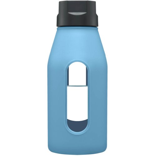 Takeya Classic Glass Water Bottle with Silicone Sleeve, Snow/Cobalt, 16-Ounce