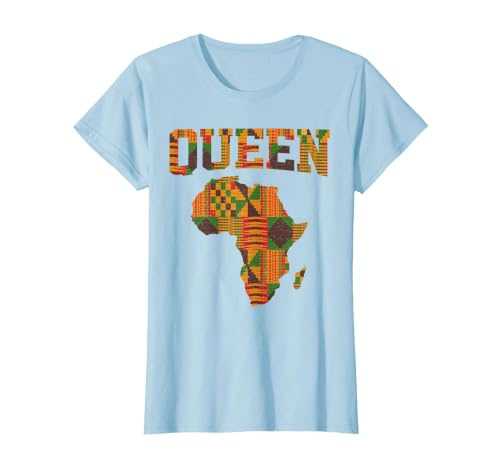 African Queen Art for Women Girls Kente Cloth African Print T-Shirt, Women, Baby Blue, X-Small