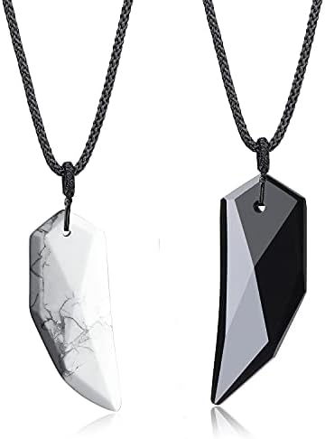 COAI Obsidian Howlite Wolf Tooth Yin Yang Couples Pendant Necklaces