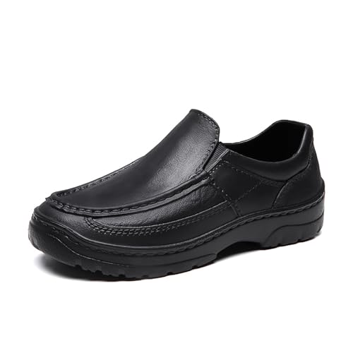 Men's Leather Slip-on Loafers Warm Fur Lined Waterproof Round Toe Comfort Soft Bottom Arch Support Casual Shoes Light Work Driving Walking Shoes