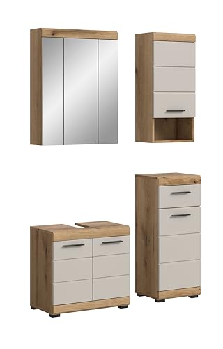 xonox.home – Badkombination Scout 112x191x34 cm in Evoak Oak und Kaschmir Nachbildung matt – Badmöbel-Set im modernen Holzdekor – ideal für kleinere Räume & Flexible Nutzung xonox.home – Badkombination Scout 112x191x34 cm in Evoak Oak und Kaschmir Nachbildung matt – Badmöbel-Set im modernen Holzdekor – ideal für kleinere Räume & Flexible Nutzung